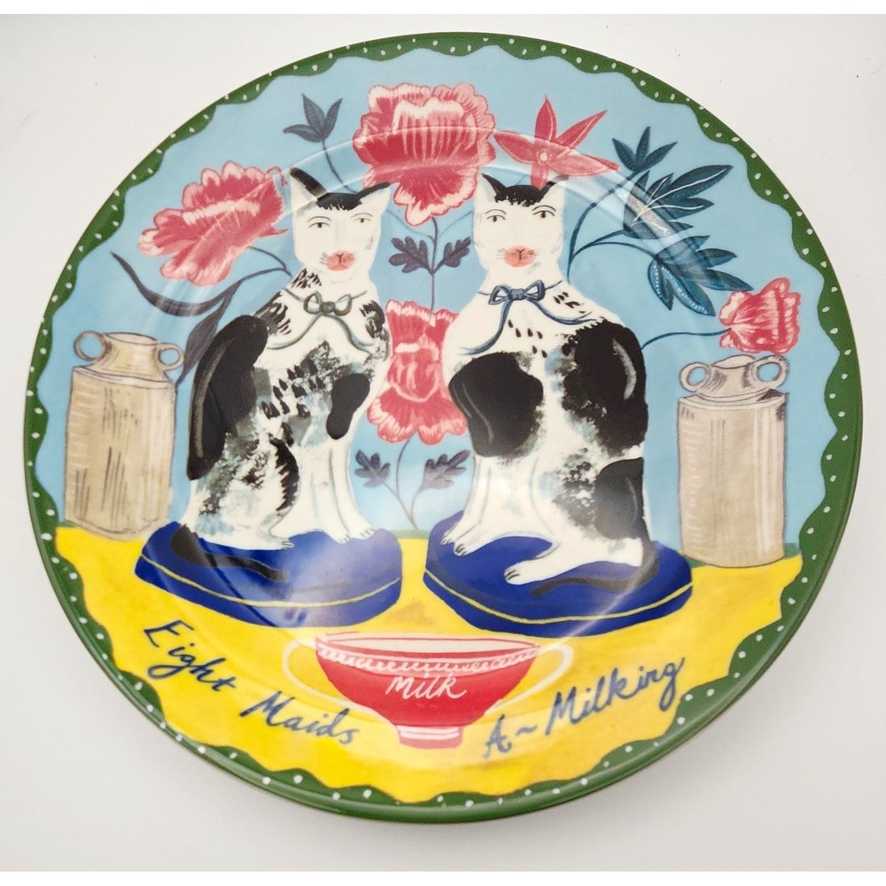 Anthropologie Emily Maude Christmas Twelve Days Plate Eight Maids milking cats